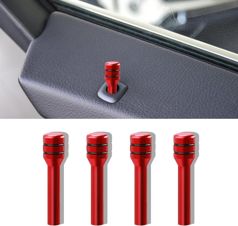 HEVLE 4PCS Car Door Lock Knobs, Vehicle Door Lift Bolt, Aluminum Alloy Doors Lock Cover Decor, 0.47" x 1.93" Automotive Door Lock Switches, Universal Car Accessories Safety Door Lock Pin (Red) - Image 1